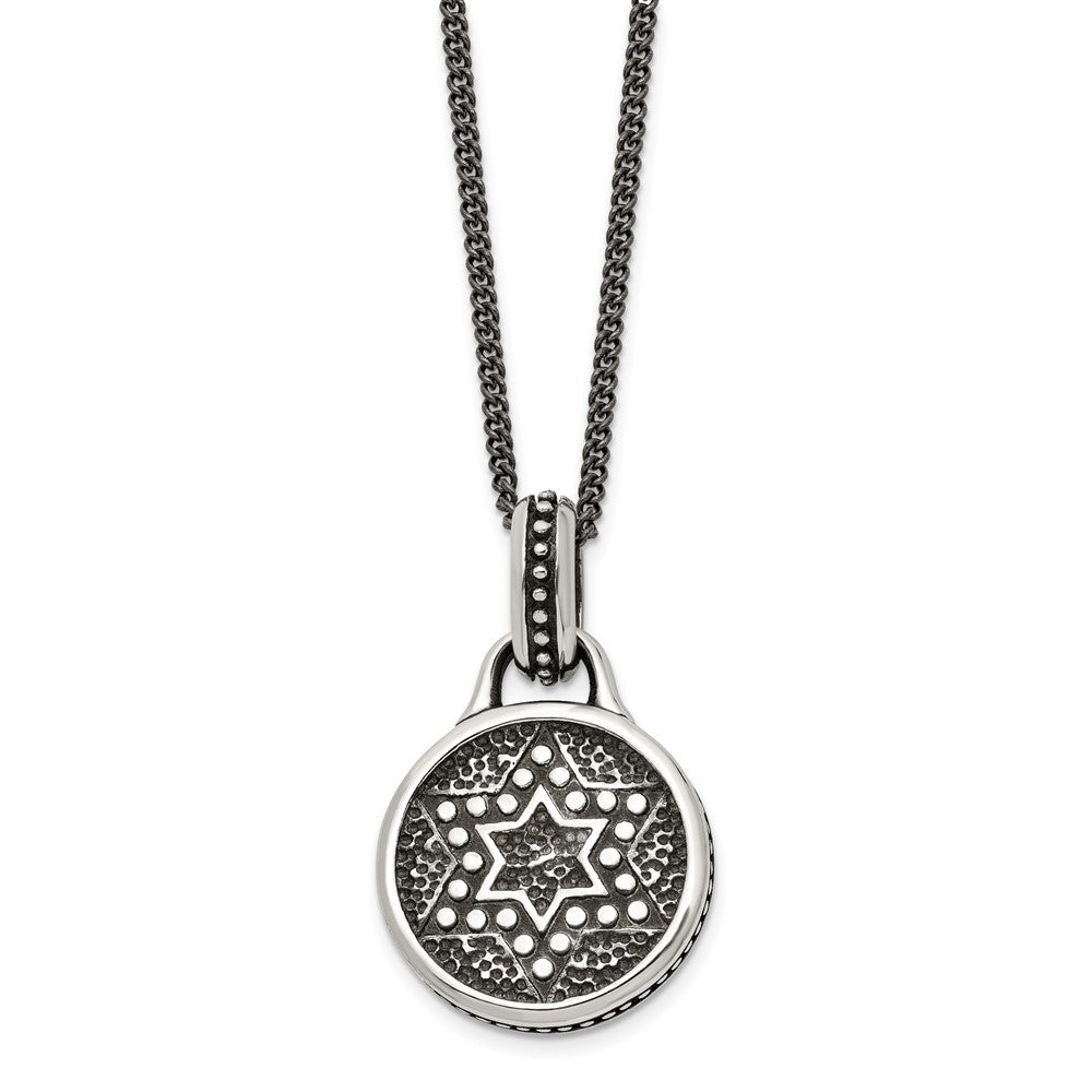 Stainless Steel Antiqued And Polished Star Of David 22In Necklace