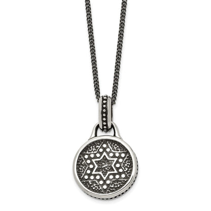 Stainless Steel Antiqued And Polished Star Of David 22In Necklace