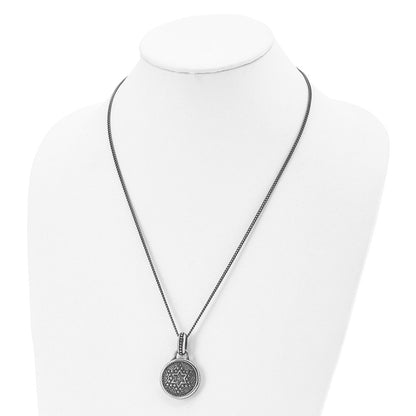 Stainless Steel Antiqued And Polished Star Of David 22In Necklace