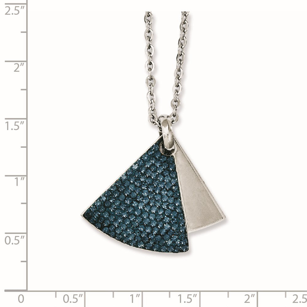 Stainless Steel 20 Inch Blue Crystal & Brushed Triangle Necklace