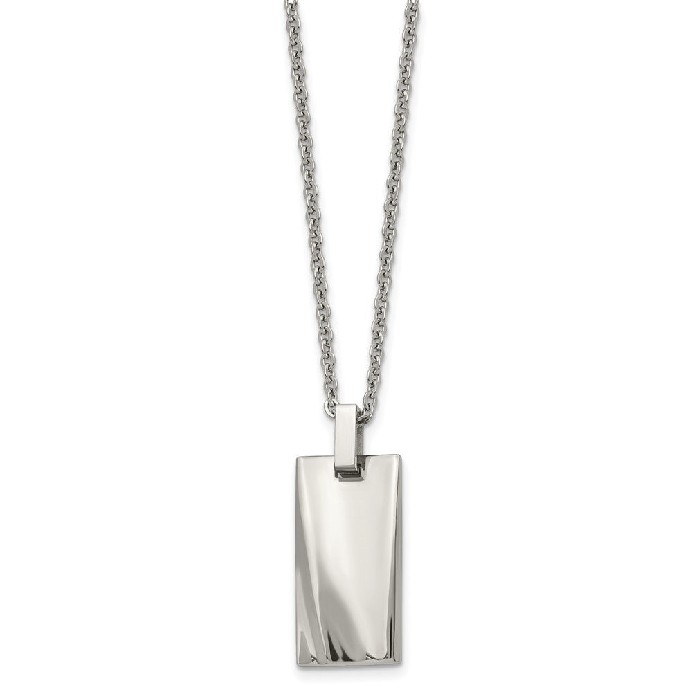 Stainless Steel 22In Polished Concave Rectangle Necklace