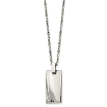 Stainless Steel 22In Polished Concave Rectangle Necklace