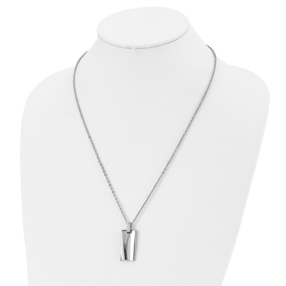 Stainless Steel 22In Polished Concave Rectangle Necklace