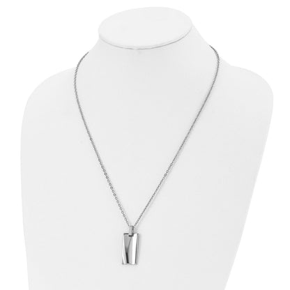 Stainless Steel 22In Polished Concave Rectangle Necklace