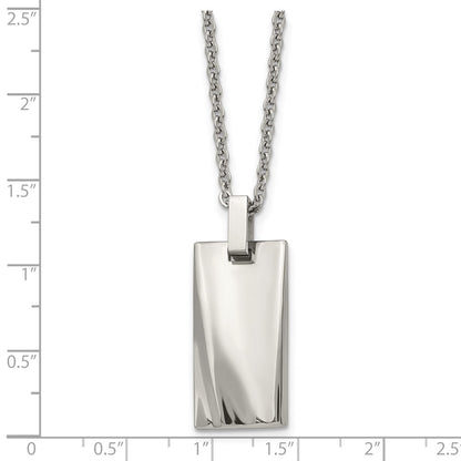Stainless Steel 22In Polished Concave Rectangle Necklace