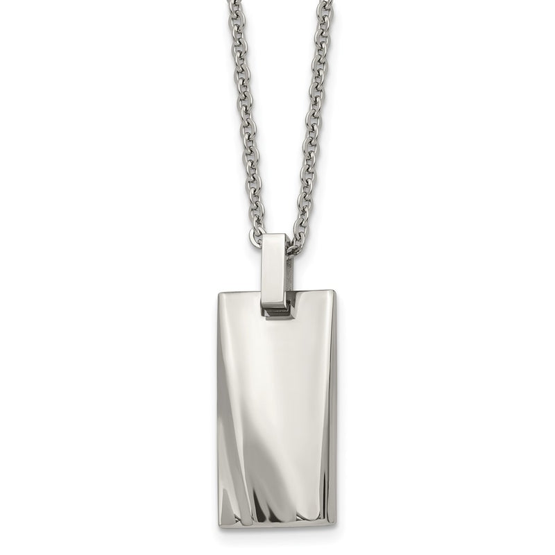 Stainless Steel 22In Polished Concave Rectangle Necklace