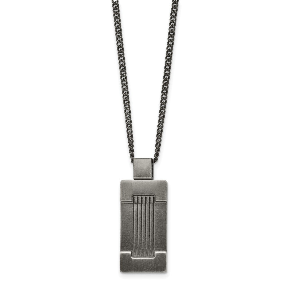 Stainless Steel Antiqued And Brushed Dog Tag 22In Necklace