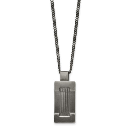 Stainless Steel Antiqued And Brushed Dog Tag 22In Necklace