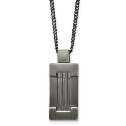 Stainless Steel Antiqued And Brushed Dog Tag 22In Necklace
