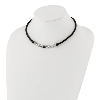 Stainless Steel Polished & Hematite Beads Leather Cord Necklace