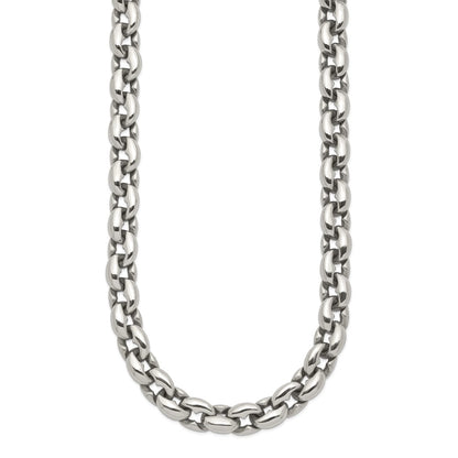 Stainless Steel Chisel Polished Oval Link Chain Necklace