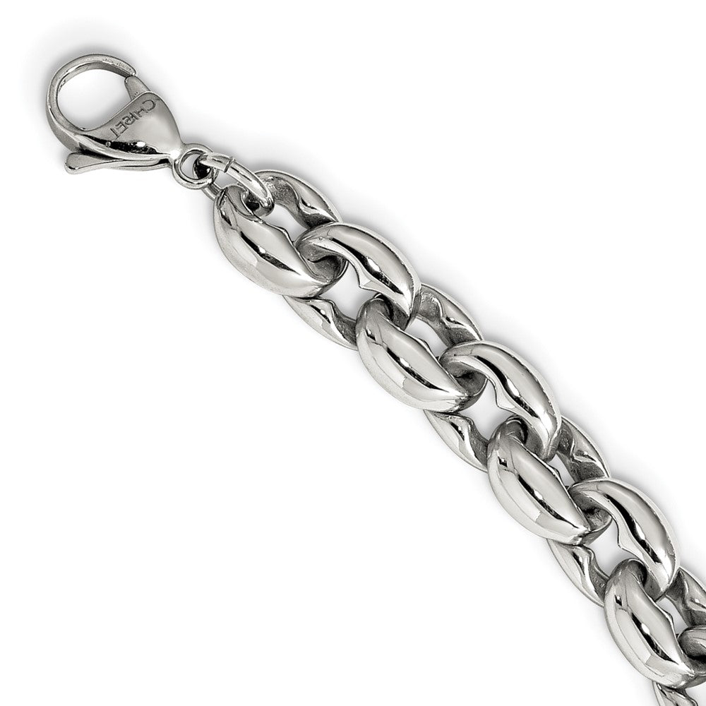 Stainless Steel Chisel Polished Oval Link Chain Necklace