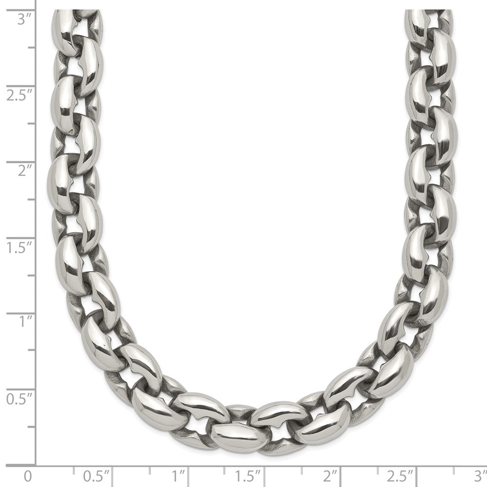 Stainless Steel Chisel Polished Oval Link Chain Necklace