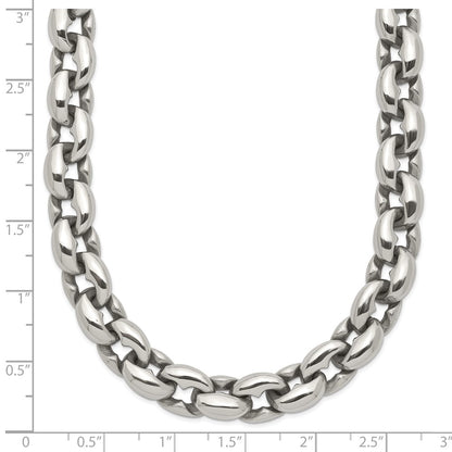 Stainless Steel Chisel Polished Oval Link Chain Necklace