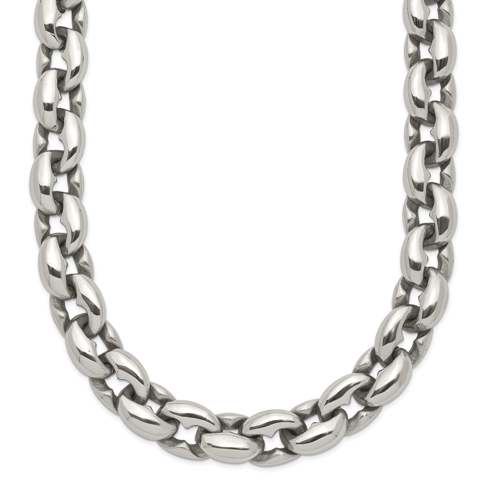 Stainless Steel Chisel Polished Oval Link Chain Necklace