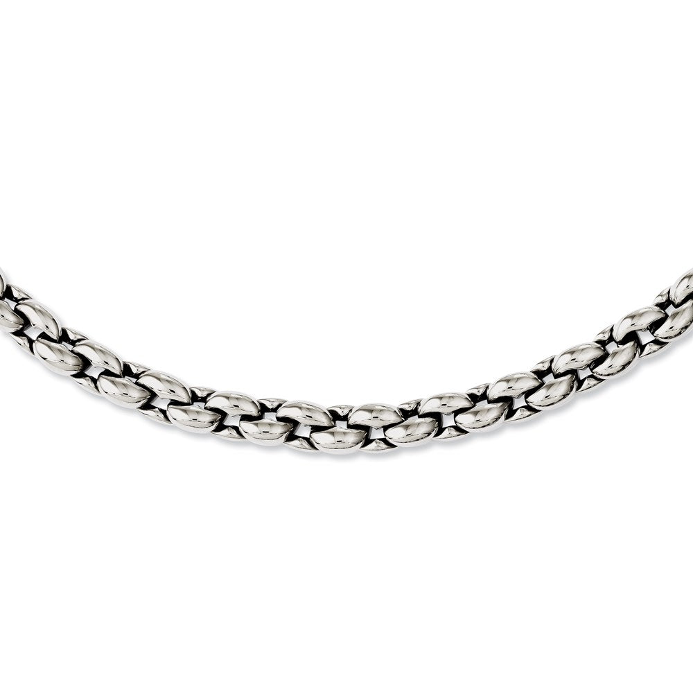 Stainless Steel Chisel Polished Oval Link Chain Necklace