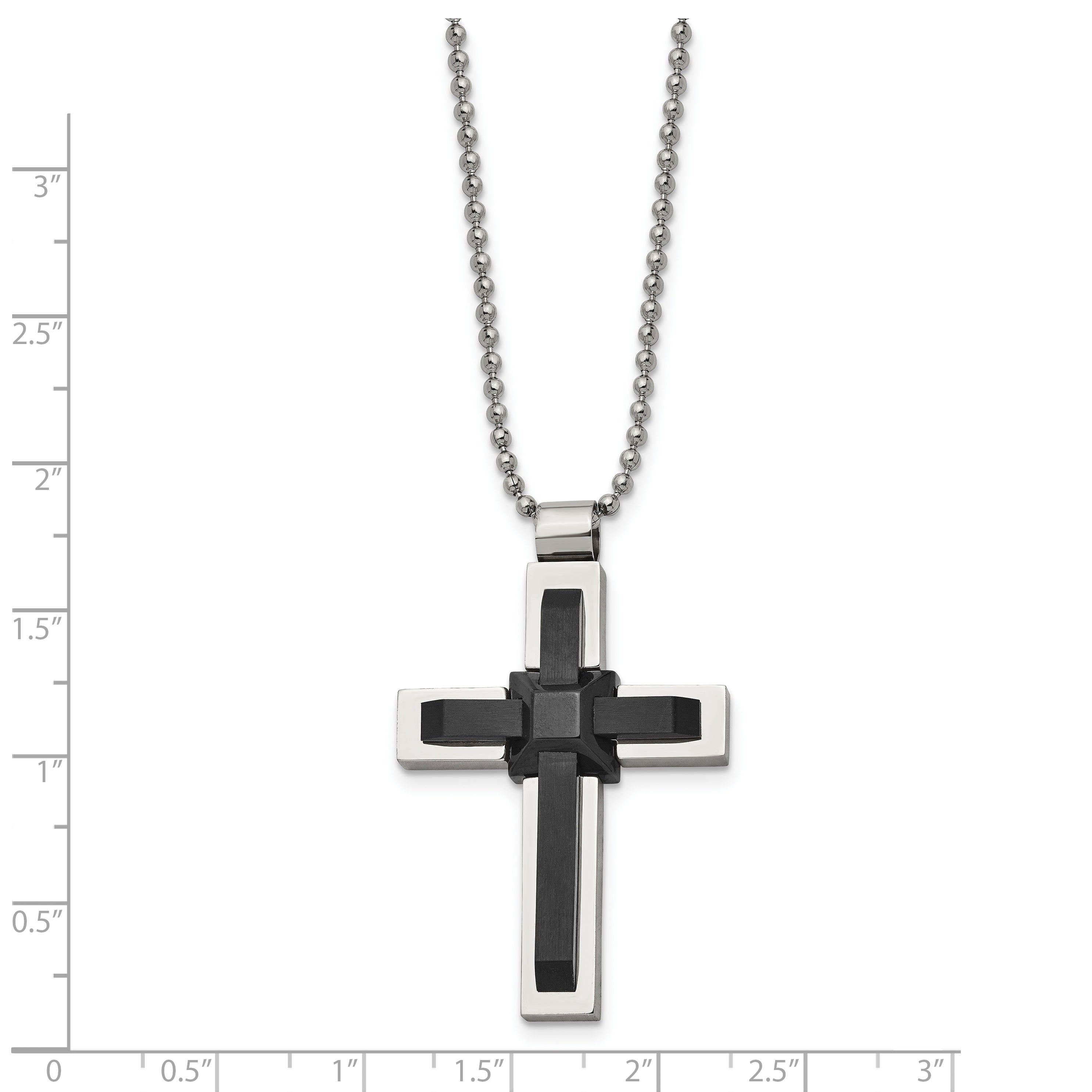 Stainless Steel Polished Black Ip-Plated Cross 20In Necklace