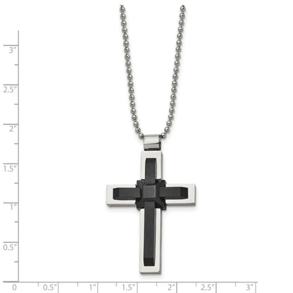 Stainless Steel Polished Black Ip-Plated Cross 20In Necklace