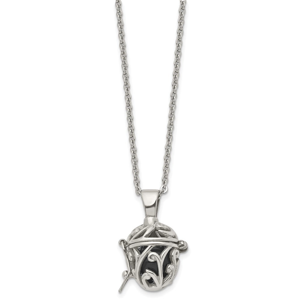Stainless Steel Polished W/Black Agate Opening Box 20In Necklace