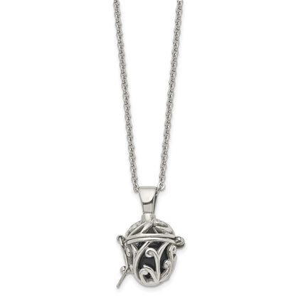 Stainless Steel Polished W/Black Agate Opening Box 20In Necklace