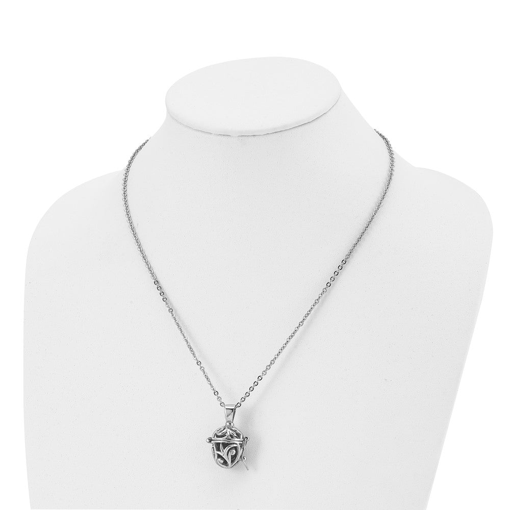Stainless Steel Polished W/Black Agate Opening Box 20In Necklace