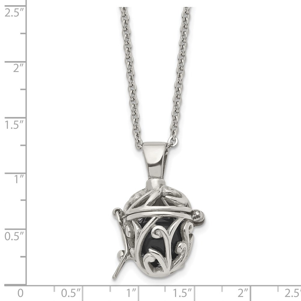 Stainless Steel Polished W/Black Agate Opening Box 20In Necklace