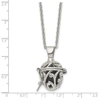 Stainless Steel Polished W/Black Agate Opening Box 20In Necklace