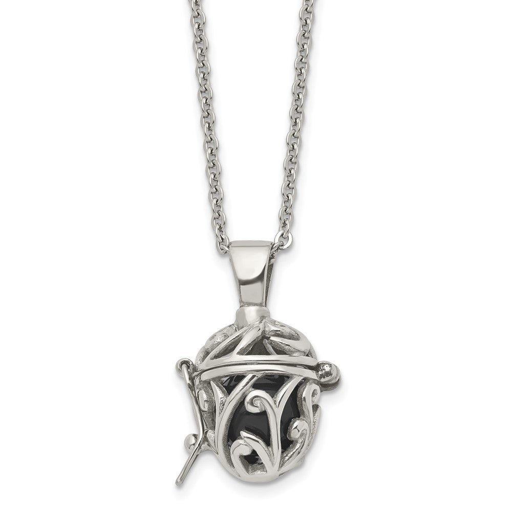 Stainless Steel Polished W/Black Agate Opening Box 20In Necklace