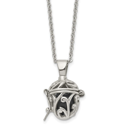 Stainless Steel Polished W/Black Agate Opening Box 20In Necklace