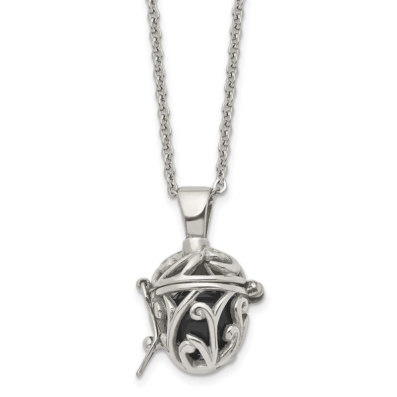 Stainless Steel Polished W/Black Agate Opening Box 20In Necklace