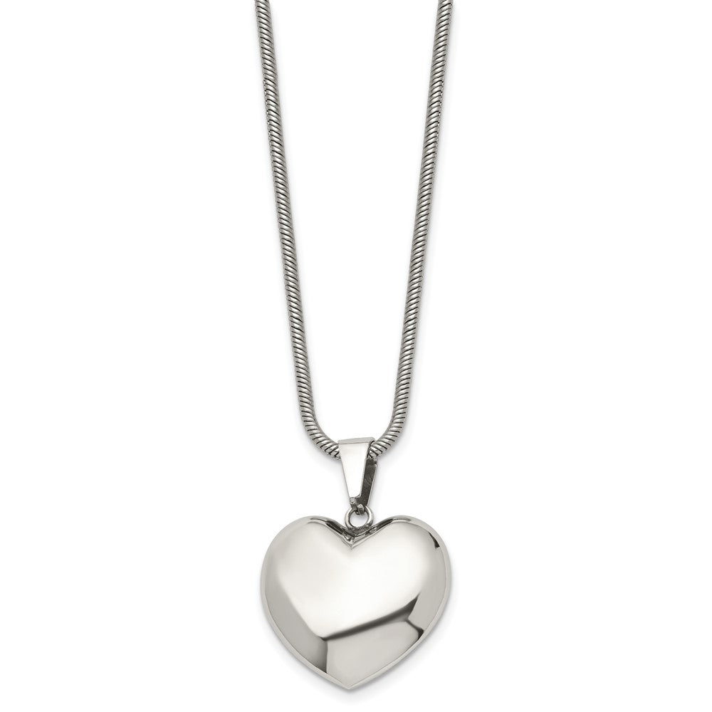 Stainless Steel Polished Hollow Puffed Heart 20In Necklace