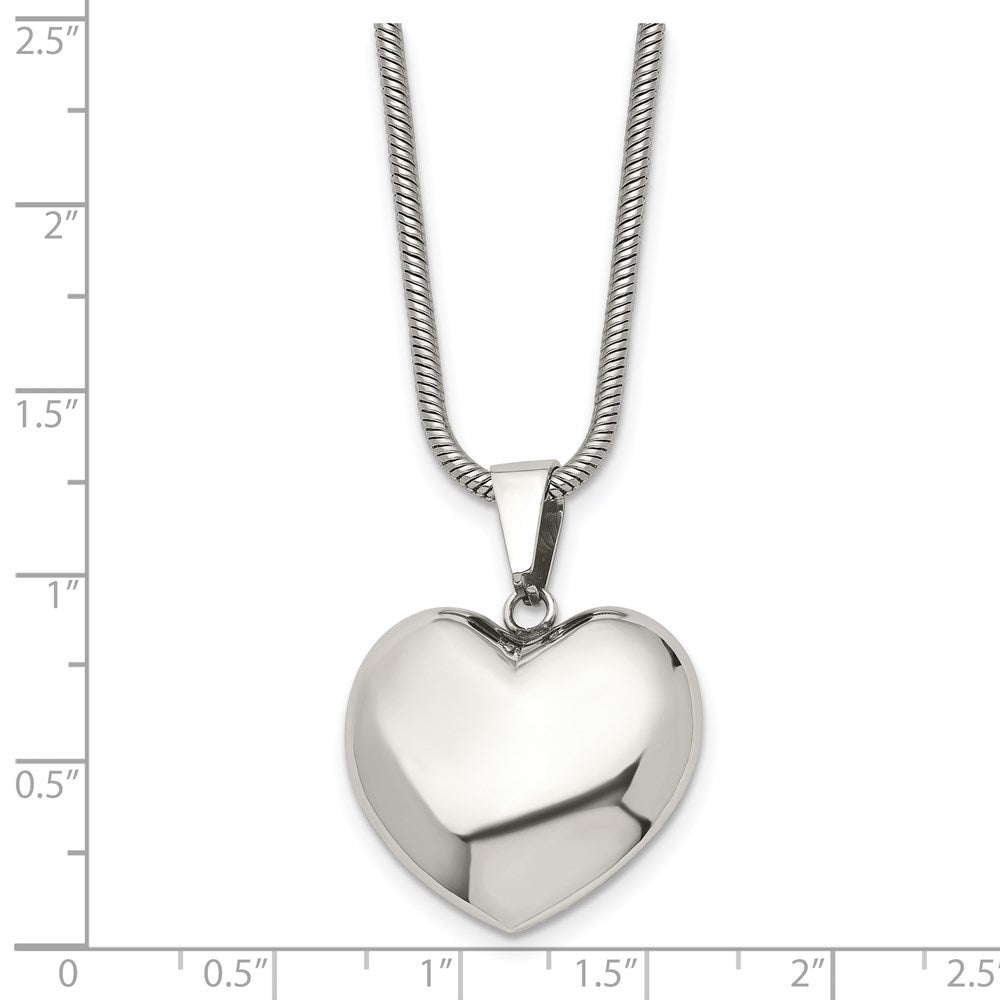 Stainless Steel Polished Hollow Puffed Heart 20In Necklace