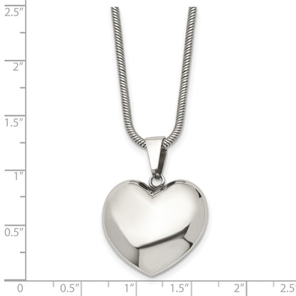 Stainless Steel Polished Hollow Puffed Heart 20In Necklace