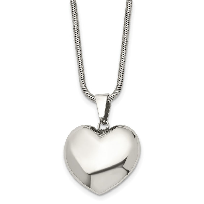 Stainless Steel Polished Hollow Puffed Heart 20In Necklace