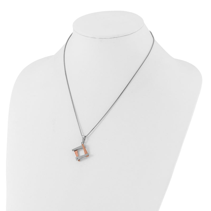 Stainless Steel & Rose Ip-Plated Polished Fancy Cz Square Necklace