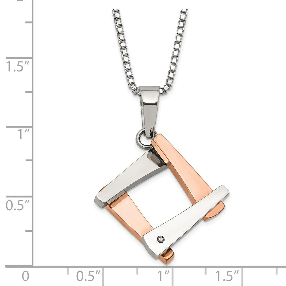Stainless Steel & Rose Ip-Plated Polished Fancy Cz Square Necklace