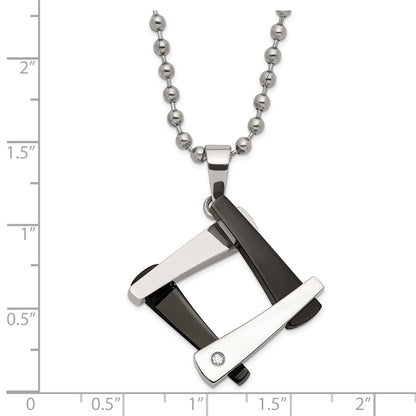Stainless Steel & Black Ip-Plated Amour W/Cz Necklace