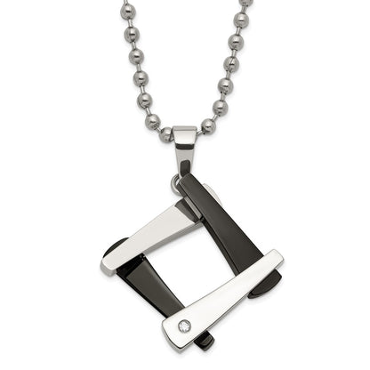 Stainless Steel & Black Ip-Plated Amour W/Cz Necklace