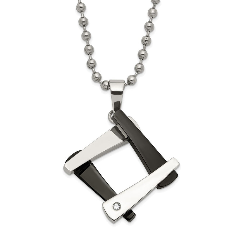 Stainless Steel & Black Ip-Plated Amour W/Cz Necklace