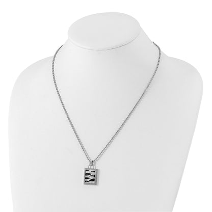 Stainless Steel Laser Cut & Black Ip-Plated Cz Dog Tag Necklace