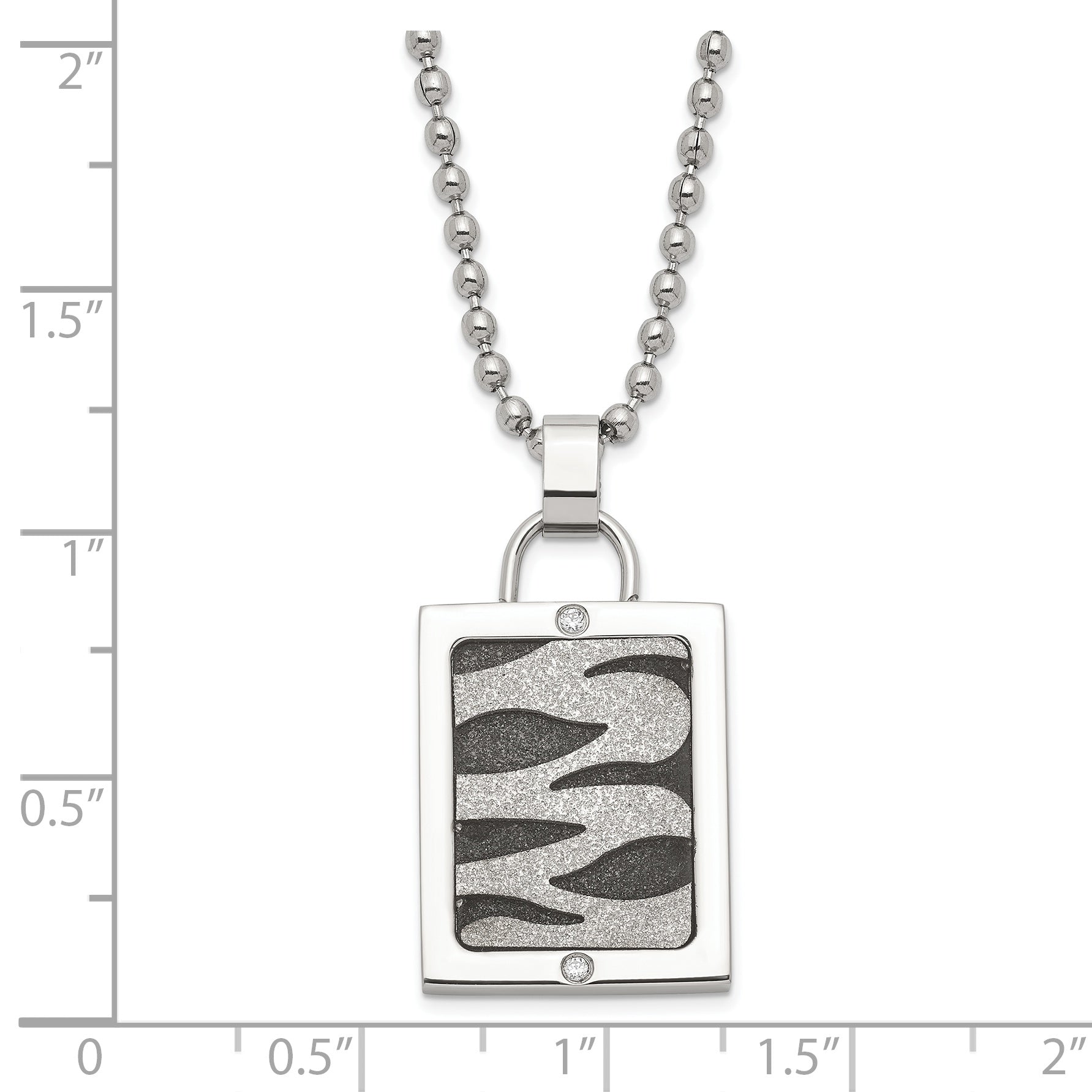 Stainless Steel Laser Cut & Black Ip-Plated Cz Dog Tag Necklace