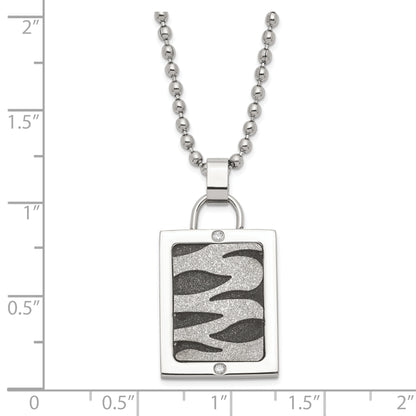 Stainless Steel Laser Cut & Black Ip-Plated Cz Dog Tag Necklace