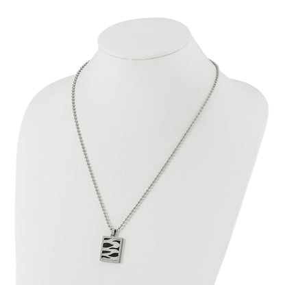 Stainless Steel & Black Ip-Plated Lasercut Cz Dog Tag Necklace