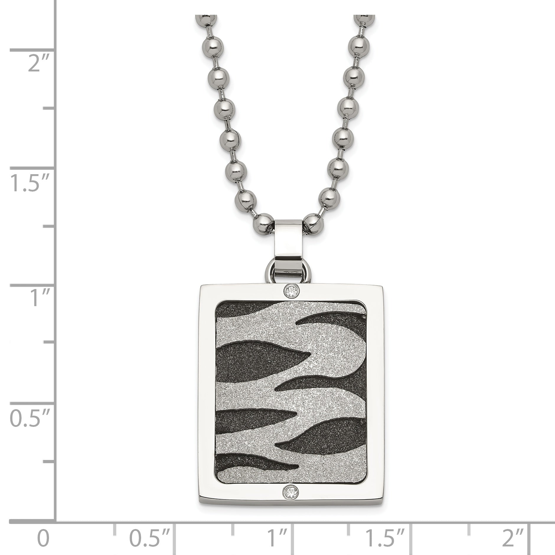 Stainless Steel & Black Ip-Plated Lasercut Cz Dog Tag Necklace