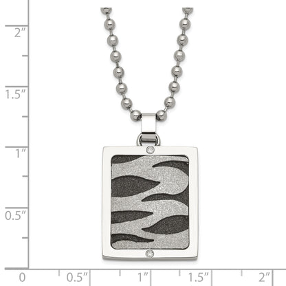 Stainless Steel & Black Ip-Plated Lasercut Cz Dog Tag Necklace