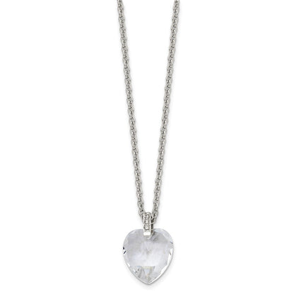 Stainless Steel Polished Crystal Heart W/Cz 18In Necklace