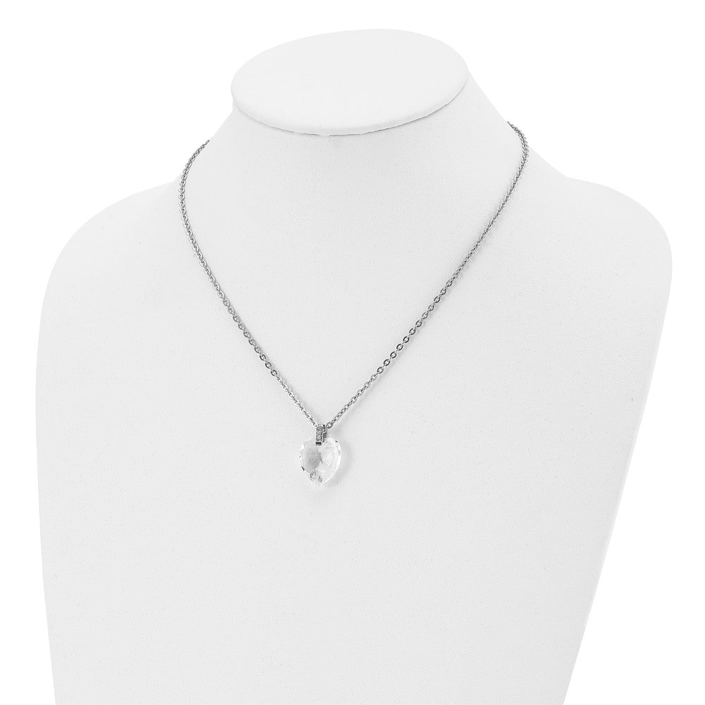 Stainless Steel Polished Crystal Heart W/Cz 18In Necklace