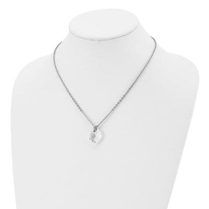 Stainless Steel Polished Crystal Heart W/Cz 18In Necklace