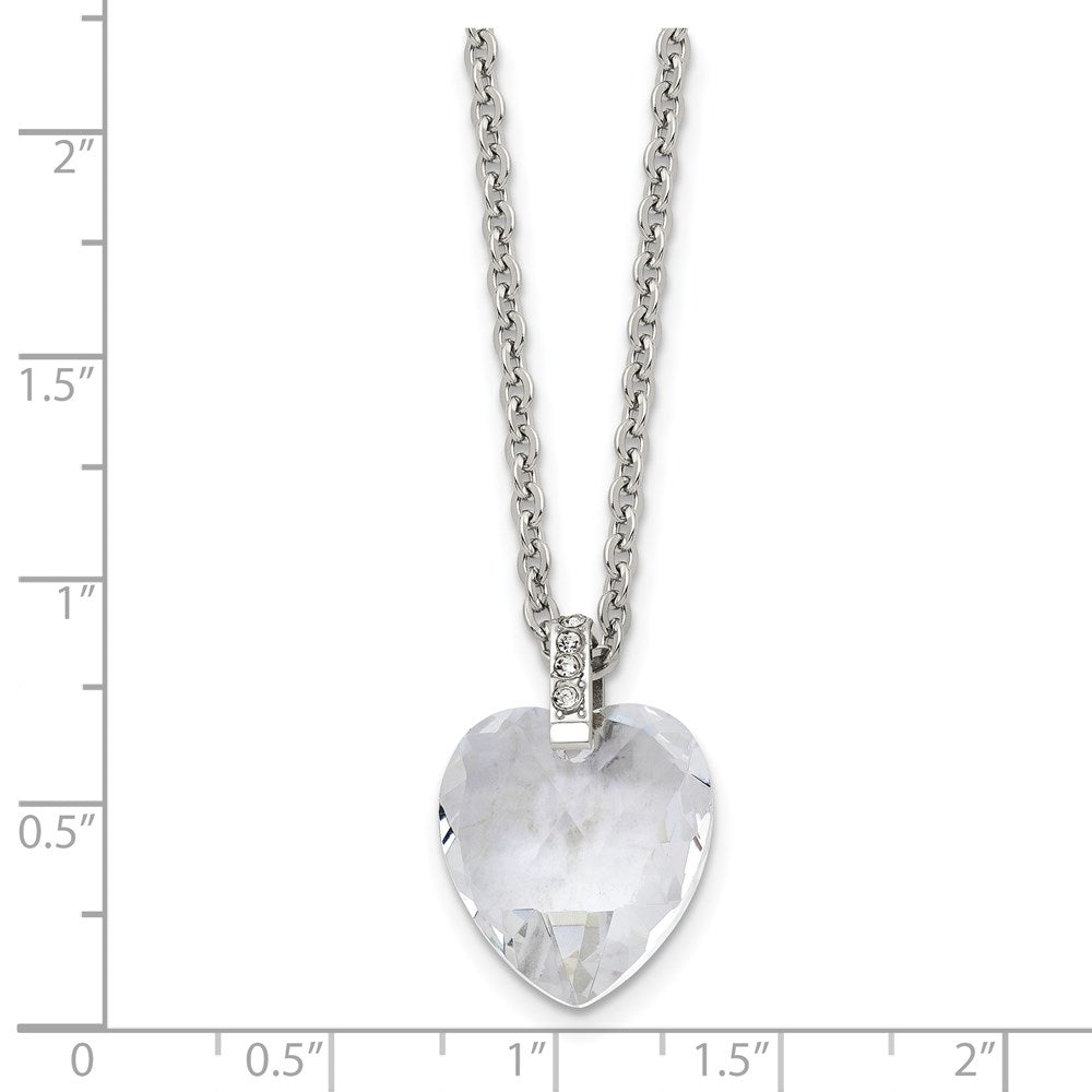 Stainless Steel Polished Crystal Heart W/Cz 18In Necklace