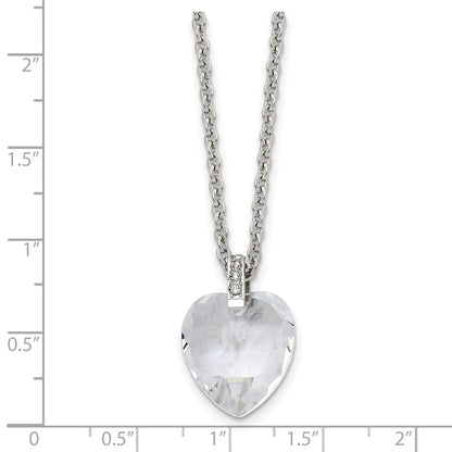 Stainless Steel Polished Crystal Heart W/Cz 18In Necklace